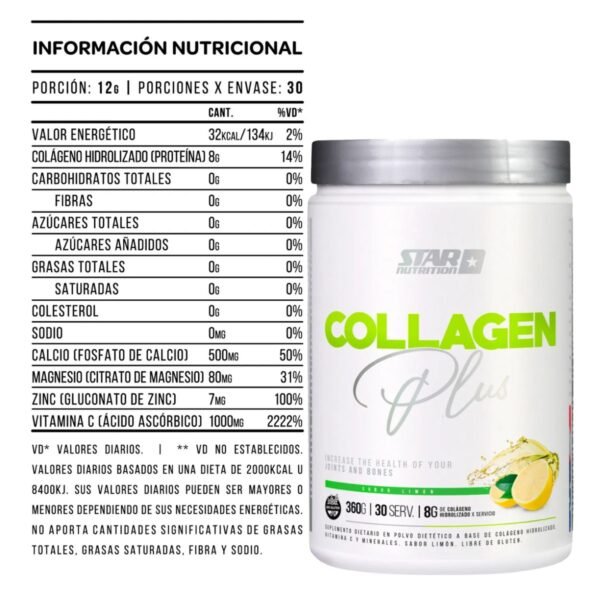 Colágeno Star Nutrition Collagen Plus Colágeno Hidrolizado 360g 6c Limón